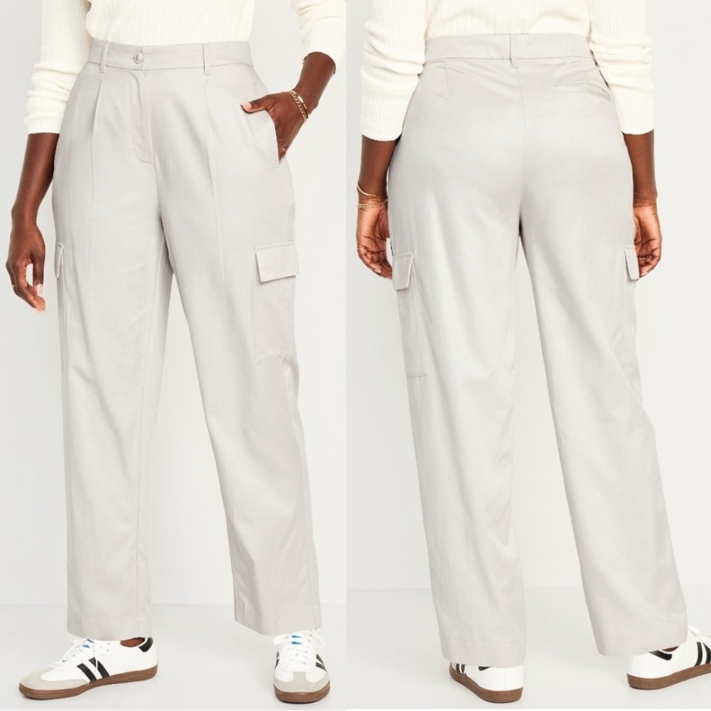 OLD NAVY Extra High Waisted Taylor Cargo Pants Size XL Beige Tailored Trouser